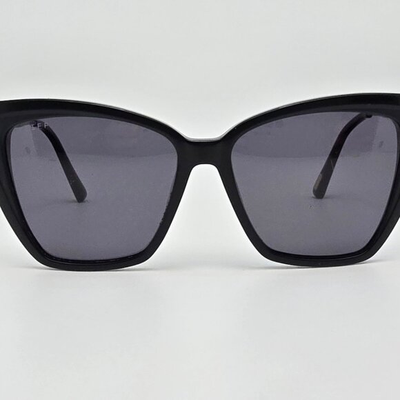 Diff Eyewear Becky II Black Frame Polarized Dark Smoke Lens Cat Eye Sunglasses - Picture 3 of 16